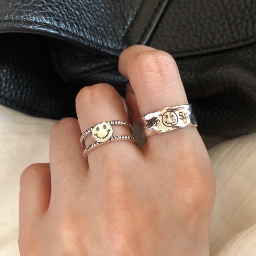 Smiley face ring. Happy face ring, smile face ring. Sterling silver ring